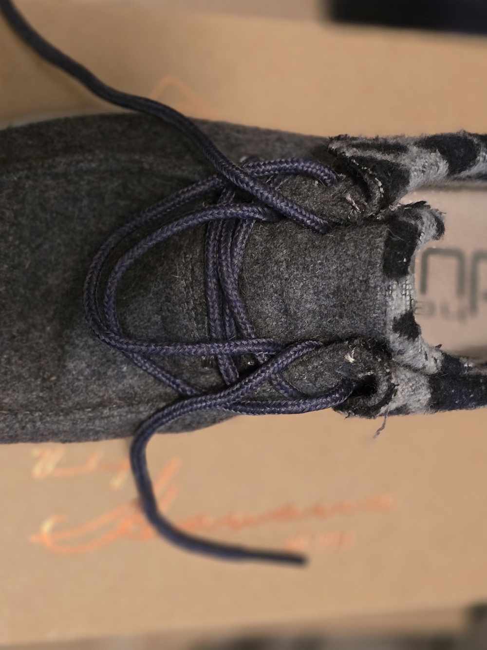 Hey Dude Gray Felt Ankle Booties with Navy Laces